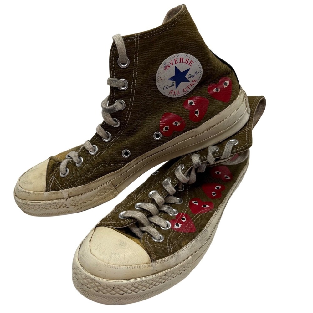 Converse Chuck PLAY Comme des Garcons Olive shoe Sneakers sz 8‎ -worn thrarashed